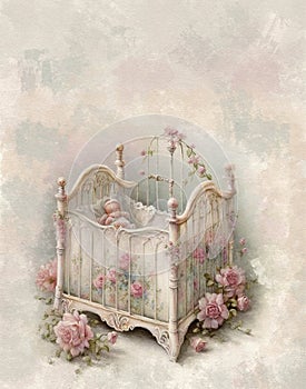 Vintage children\'s cradle, retro style of the crib, sleep time