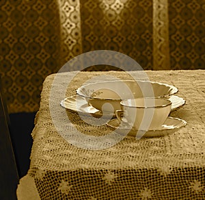 Vintage China Place Setting In Sepia