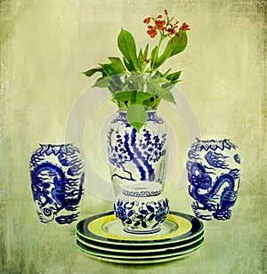 Vintage Chinese Porcelain with Flower