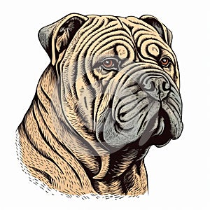 Vintage Chinese Shar-pei Dog Illustration In Sergio Toppi Style photo