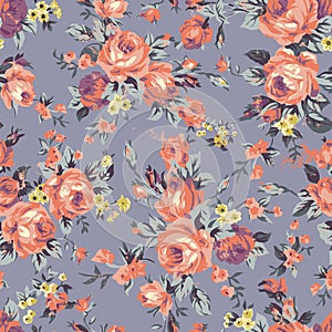 Vintage chintz roses seamless pattern