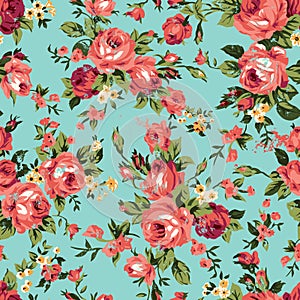 Vintage chintz roses seamless pattern