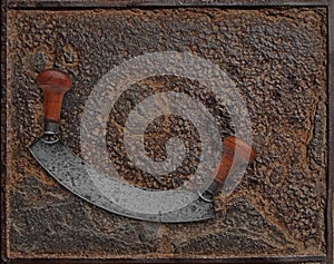 Vintage chopper over rusty plate