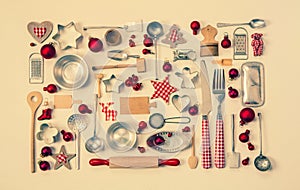 Vintage christmas background with a collection of many red check