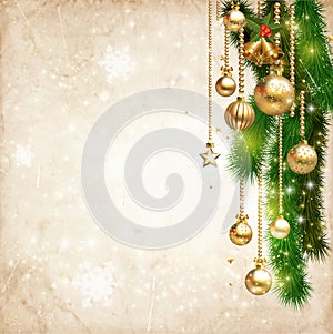 Vintage Christmas decorate against old paper texture background