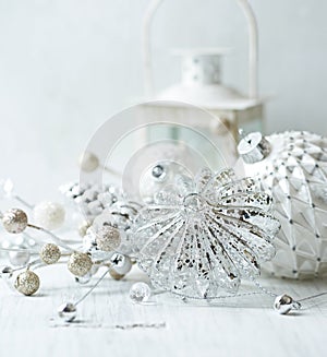 Vintage christmas decorations in white