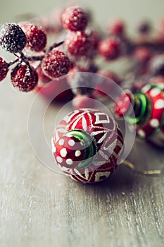 Vintage Christmas Decorations on Wooden Background