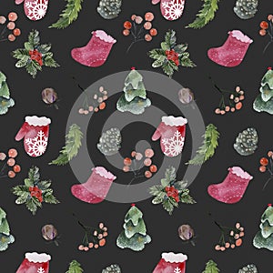 Vintage Christmas elements, reindeer with text seamless pattern background. file organized in layers for easy editing.