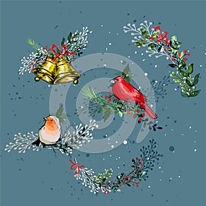 Vintage Christmas elements seamless pattern background