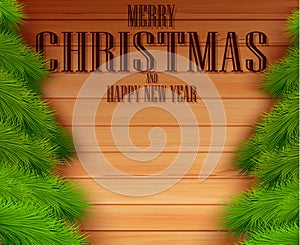 Vintage Christmas fir tree on wooden background