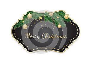 Vintage christmas frame background. Banner with vector christmas tree branches and space for text.