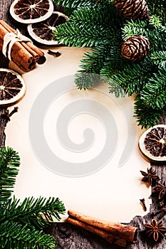 Vintage Christmas frame with winter spices