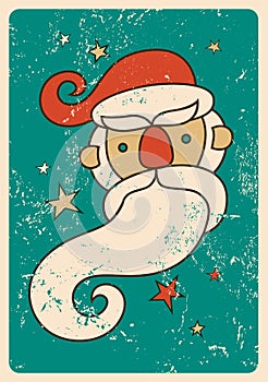 Vintage Christmas greeting card design with Santa Claus. Grunge vector illustration.