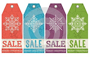 Vintage christmas labels with sale offer, vector