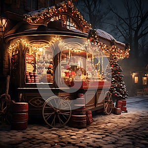 Vintage Christmas market old-fashioned stalls, classic holiday treats, nostalgic ambiance, festive joy