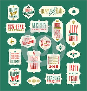 Vintage Christmas and New Years gift tags and stickers