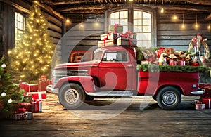 Vintage Christmas Pickup Truck, Presents