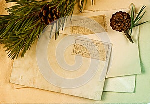 Vintage christmas postcard and envelope