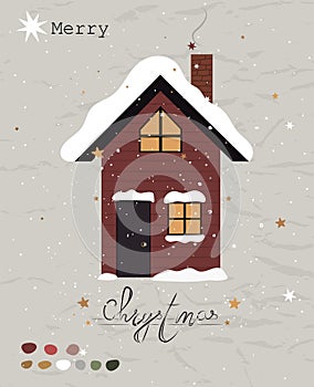 Vintage Christmas poster from New Collection. Cozy House Scandinavian style.