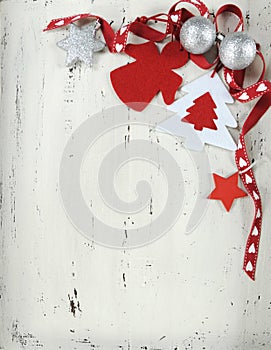 Vintage Christmas red and white felt ornaments - vertical.