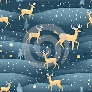 Vintage christmas reindeer seamless pattern in pastel colors festive vector background