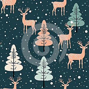 Vintage christmas reindeer seamless pattern in solid pastel colors for backgrounds and textiles