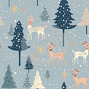 Vintage christmas reindeer seamless pattern with solid pastel colors in delightful vector style