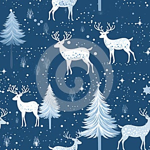 Vintage christmas reindeer seamless pattern in solid pastel colors for festive holiday design