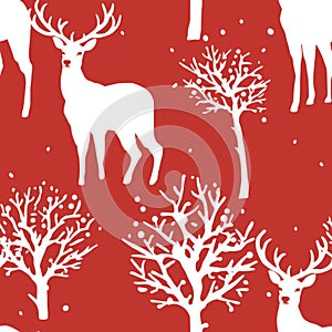 Vintage christmas reindeer seamless pattern solid pastel colors in red and white vector design