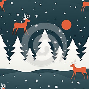 Vintage christmas reindeer seamless pattern solid pastel red and white vector illustration