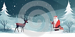 vintage christmas santa illustration reindeer card greeting snow sleigh claus. Generative AI.