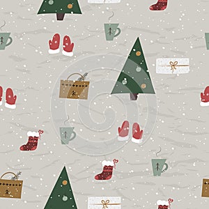 Vintage Christmas seamless texture from New Collection. Christmas tree and snow.