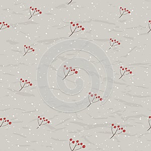 Vintage Christmas seamless texture from New Collection. Red berries and snow.