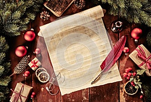 Vintage Christmas still life with scroll and quill