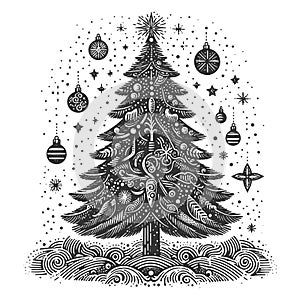 Vintage Christmas Tree engraving raster