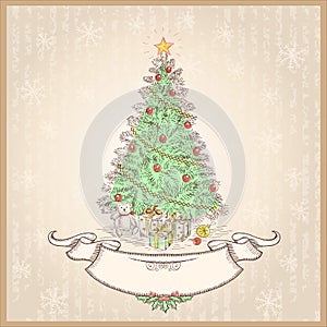 Vintage Christmas tree.Vector illustration with ol