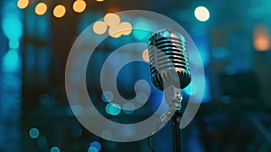 The vintage chrome microphone.AI generated image