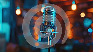The vintage chrome microphone.AI generated image