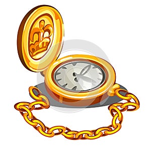 Vintage chronometer in a gold case isolated on white background. Vector cartoon close-up illustration.