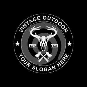 Vintage Circle Deer skull Outdoor adventure logo design template vector illustration