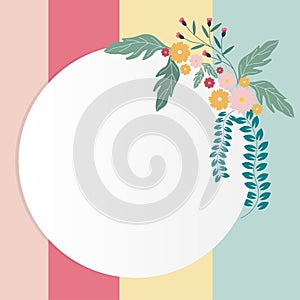 Vintage circle frame with cute flower on pastel color background