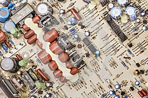Vintage Circuit Board Electronic Components Detail