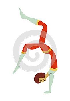 Vintage circus Gymnast girl. Actors performance. Acrobat or equilibrist, illustration.