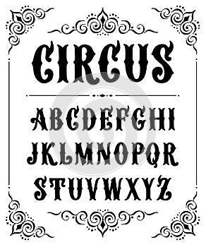 Vintage Circus label font for design in vintage style