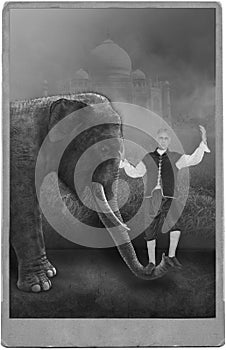 Vintage Circus Performer, Carnival, Elephant