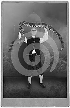 Vintage Circus Performer, Carnival, Snake, Act, Show photo