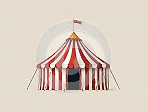 Vintage circus tent illustration. Red, white striped tent. Carnival fun. Big marquee. Event celebration. Entertainment show. photo