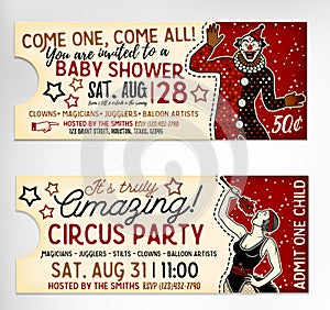 Vintage Circus Tickets On White Background.. Vector Illustration.