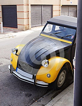 Vintage Citroen 2cv car parked on street in France