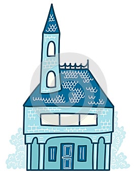 Vintage city house. Hand drawn vector doodle.